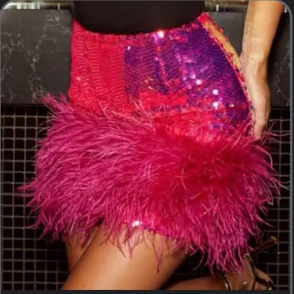 NWT NADINE MERABI Hot Pink Sequin Mini Skirt - Picture 6 of 6